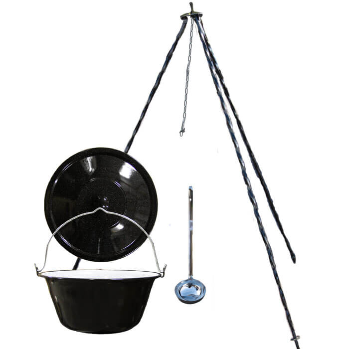 Smaltovaný kotlík 30 L + pokrievka + teleskopická trojnožka 1,40 m