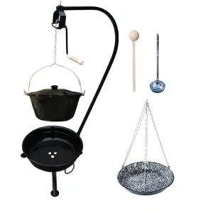 Smaltovaný kotlík 10 L (1,2 mm) + smaltovaná panvica + prenosné ohnisko